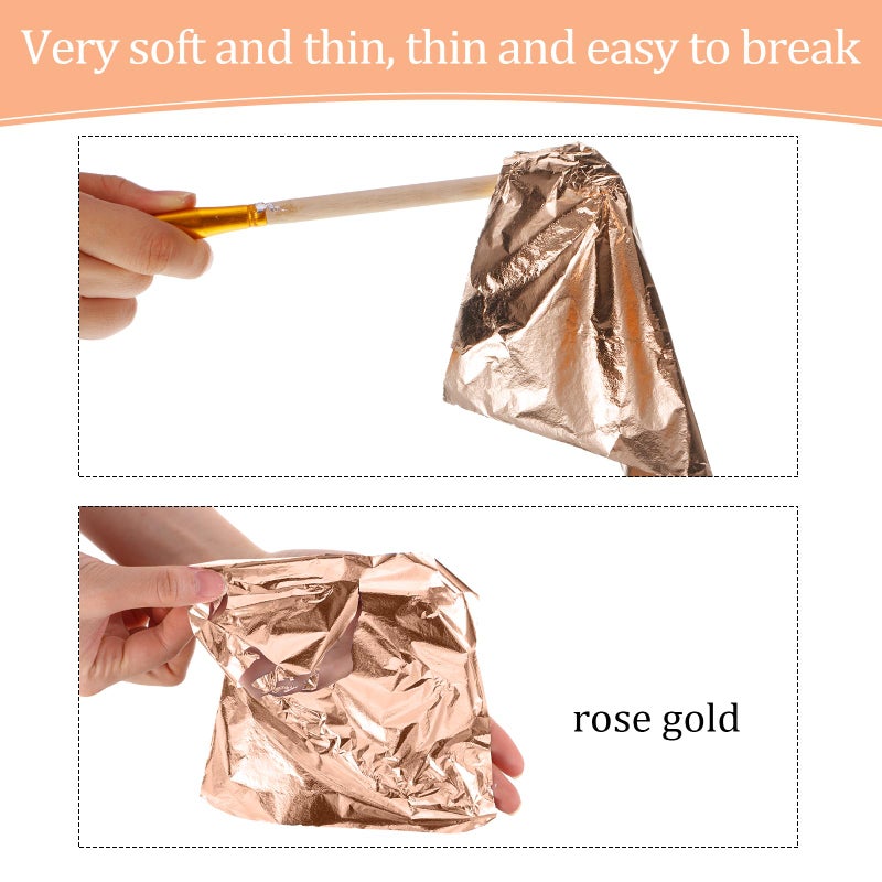 Cunhill 200 Pcs Gold Leaf Sheets for Art Foil Paper Leaf Art Foil Sheets Gilding Brush Thin Paper Craft for Painting Gilding Crafting Decoration,5.5 x 5.5 Inches (Rose Gold) - Image 5