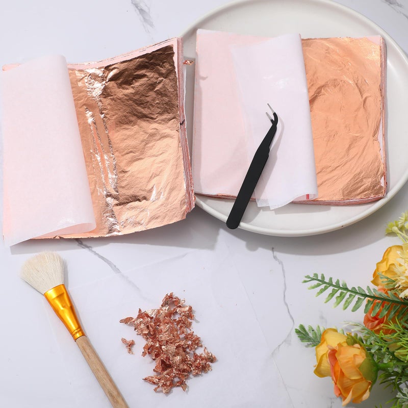 Cunhill 200 Pcs Gold Leaf Sheets for Art Foil Paper Leaf Art Foil Sheets Gilding Brush Thin Paper Craft for Painting Gilding Crafting Decoration,5.5 x 5.5 Inches (Rose Gold) - Image 4