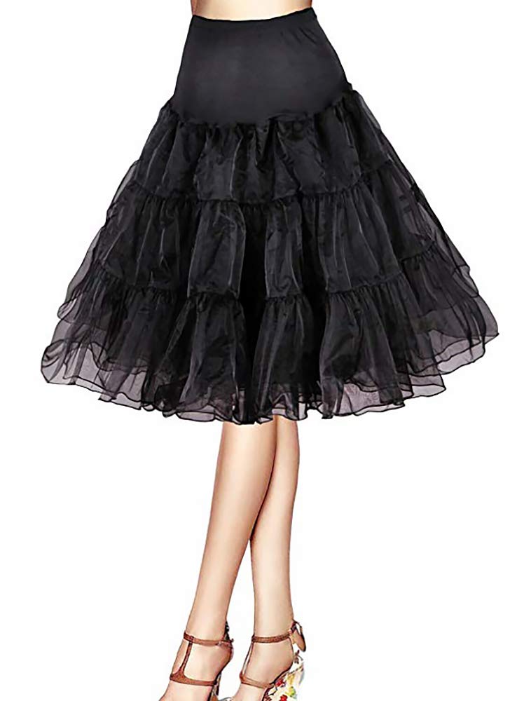 Modeway 1950s Crinoline Petticoats Vintage PuffyTulle Skirts Under Skirt Half Slips For Women Dresses Black,S - Image 1