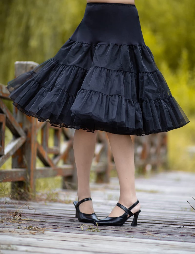 Modeway 1950s Crinoline Petticoats Vintage PuffyTulle Skirts Under Skirt Half Slips For Women Dresses Black,S - Image 4
