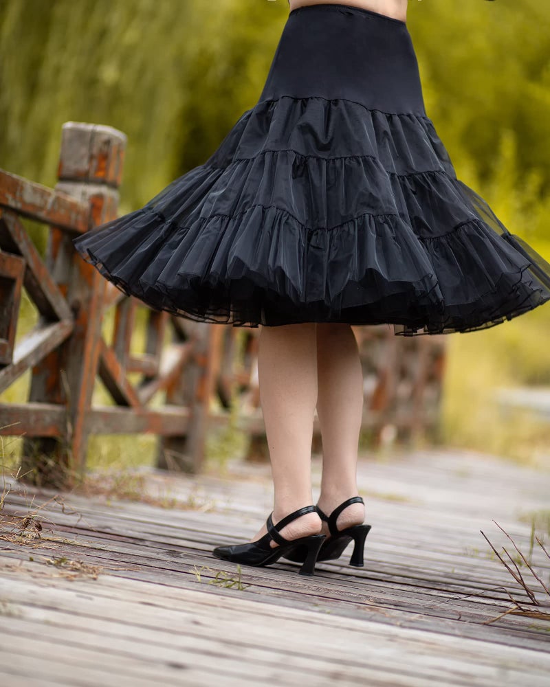 Modeway 1950s Crinoline Petticoats Vintage PuffyTulle Skirts Under Skirt Half Slips For Women Dresses Black,S - Image 3