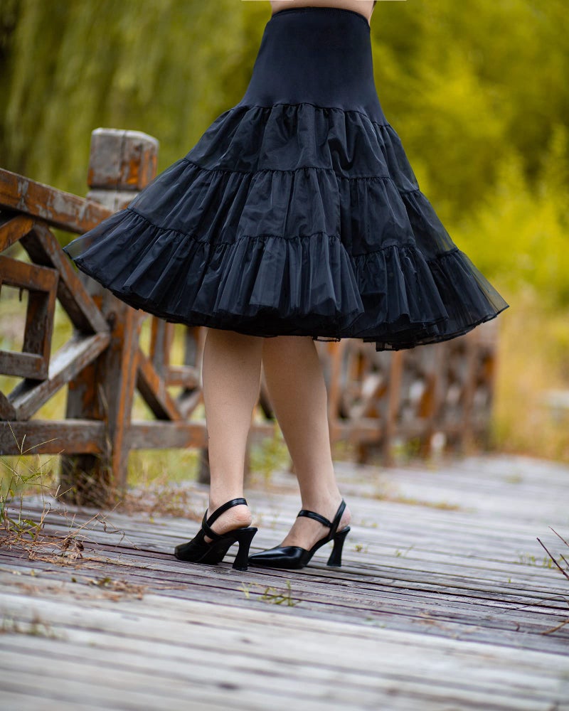 Modeway 1950s Crinoline Petticoats Vintage PuffyTulle Skirts Under Skirt Half Slips For Women Dresses Black,S - Image 2