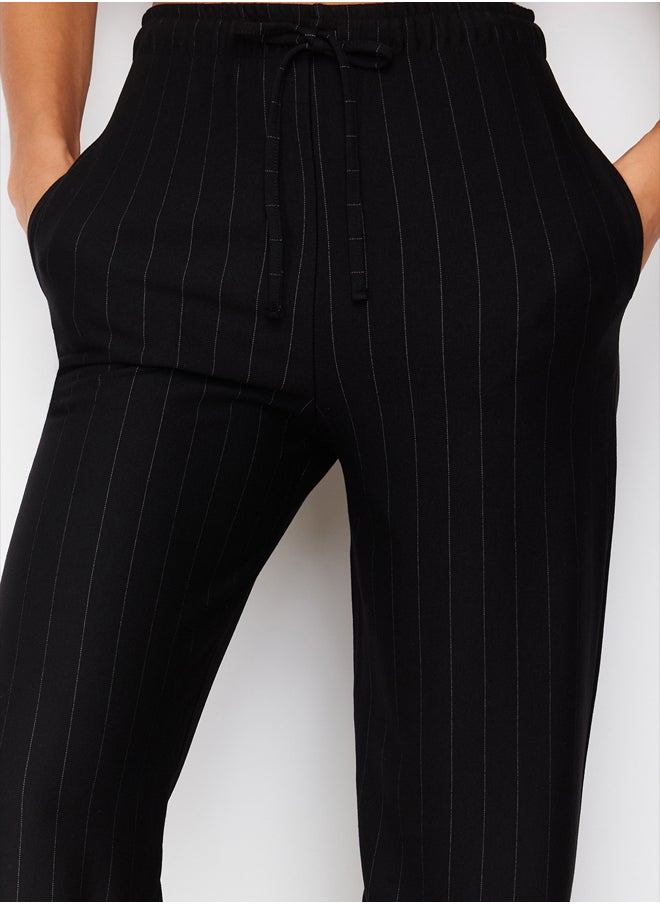 trendyol Black Thick Striped Straight/Straight Cut Stretchy Trousers TWOSS24PL00072  - Image 5