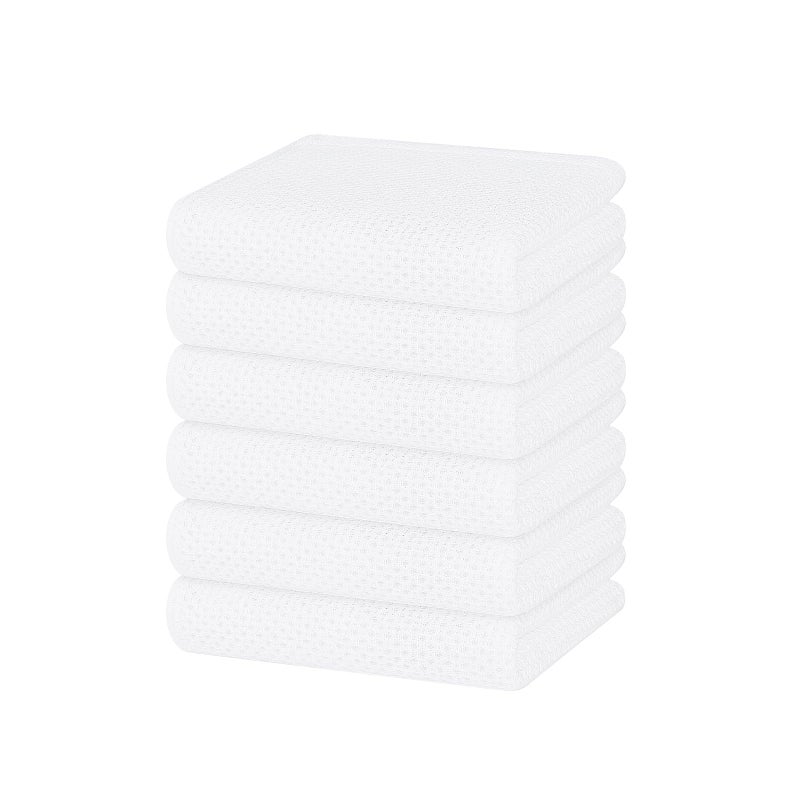 Homaxy 100 Cotton Waffle Weave Kitchen Dish Towels Ultra Soft Absorbent Quick Drying Cleaning Towel 13 x 28 Inches 6Pack White