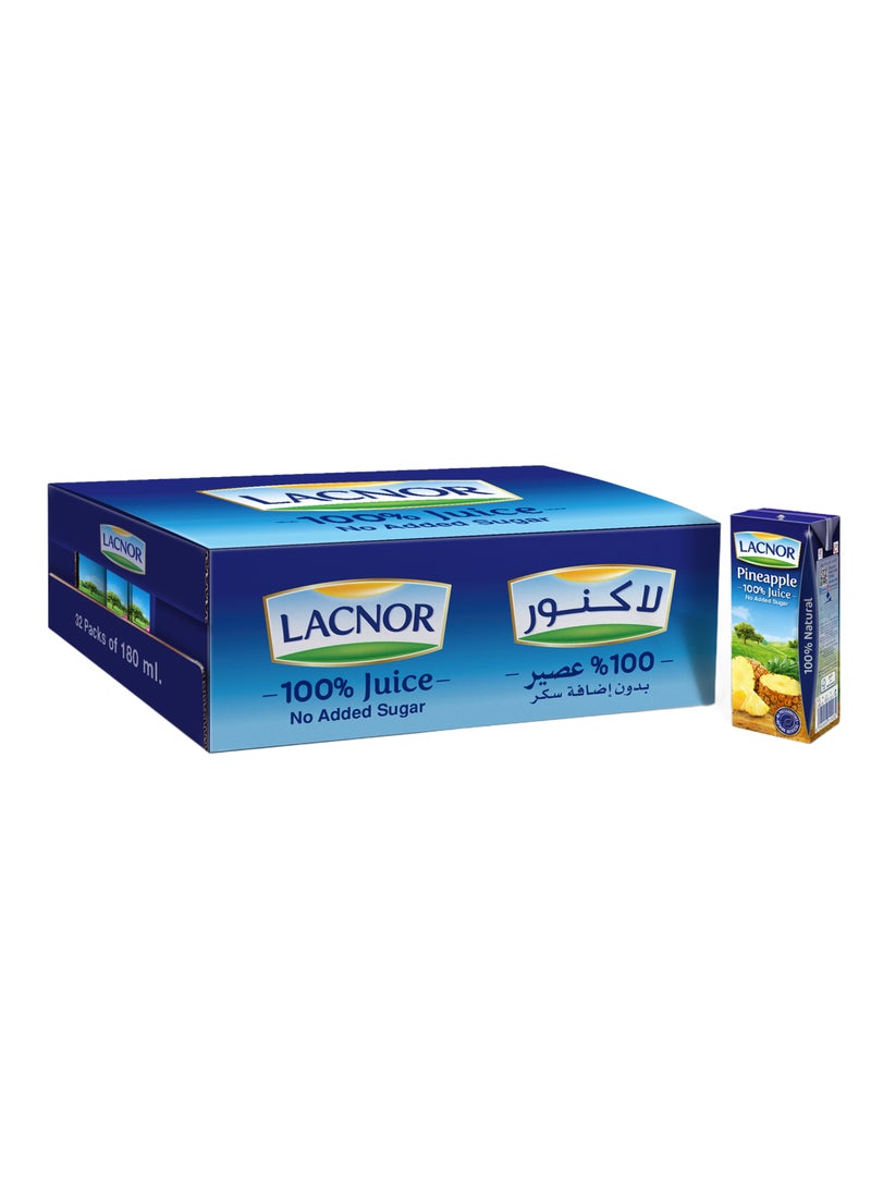 Lacnor Pineapple Juice 100 Percent Juice, No Added Sugar 32 x 180ml - Image 1