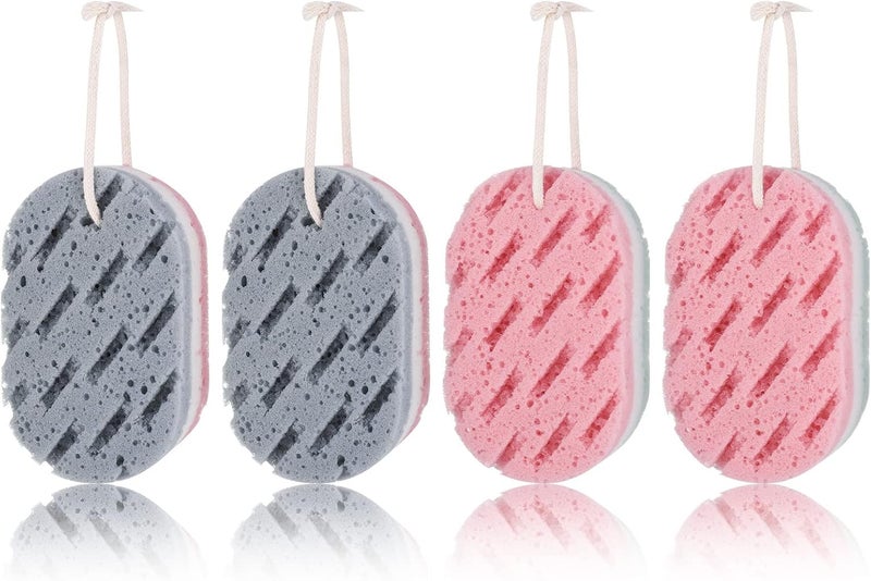 Fuyamp 4 Pack Bath Sponge Soft Exfoliating Shower Sponges DoubleSided Fiber Body Scrubbers for Men Women Kids Body Cleaning Supplies