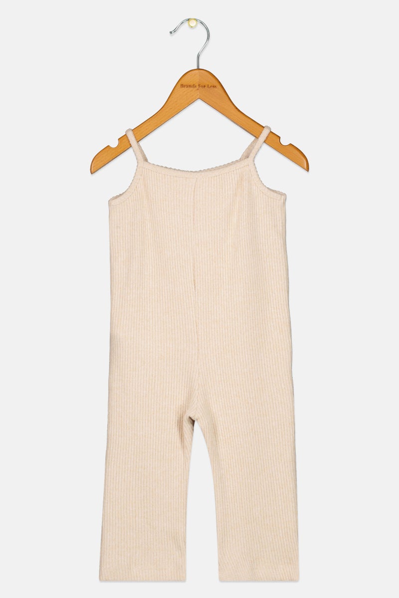 KOTON Toddlers Girl Ribbed Sleeveless Overall, Beige - Image 2