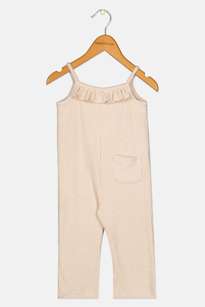 KOTON Toddlers Girl Ribbed Sleeveless Overall, Beige - Image 1