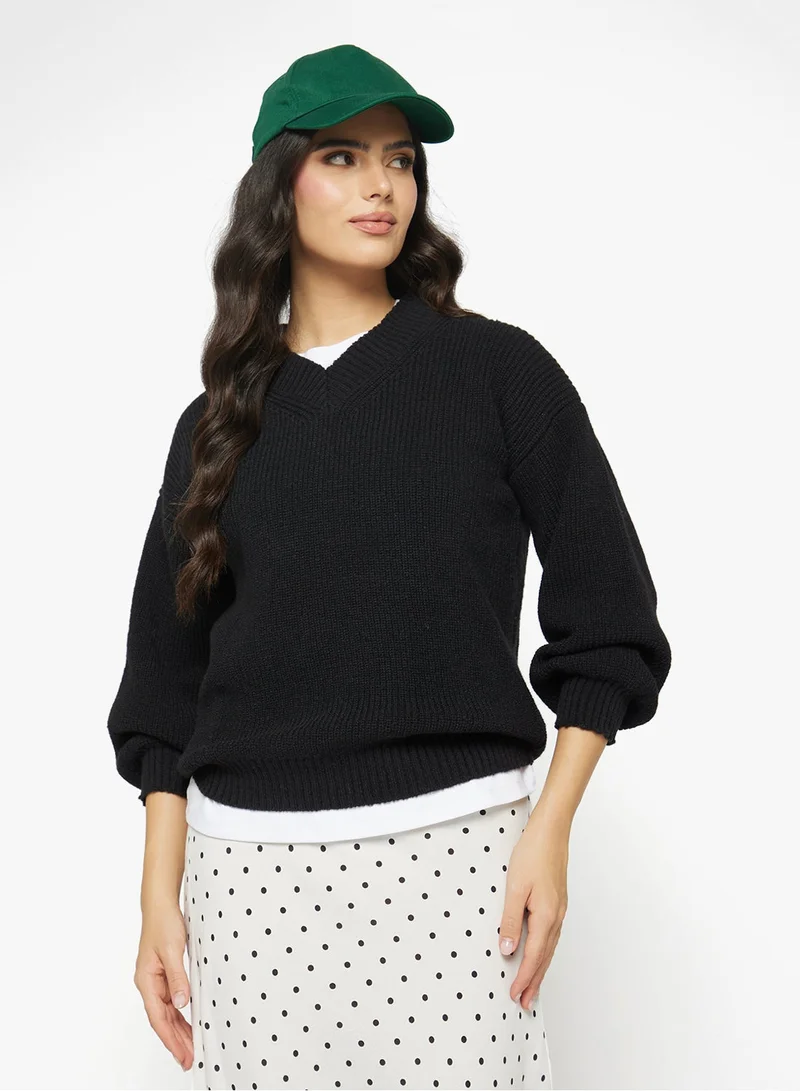 Ginger V Neck Ribbed Jumper