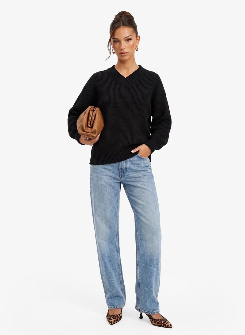Ginger V Neck Ribbed Jumper - Image 1