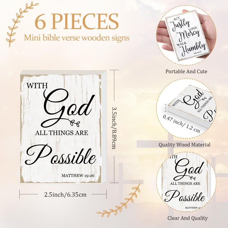 مايتيز Maitys 6 PCS Bible Verse Mini Wood Signs Wooden Denel Sign Mini Bibles Inspirational Rustic Deciverative Sign Sign Scripture Decord White Christian Decor (أسلوب أنيق) - Image 2