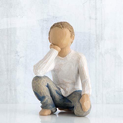 Willow Tree Inquisitive Child, Nurtured by Your Loving Care, Seated Boy Figure in Blue Jeans, Works Well in Groupings That Reflect Family Relationships, Sculpted Hand-Painted Figure - Image 2