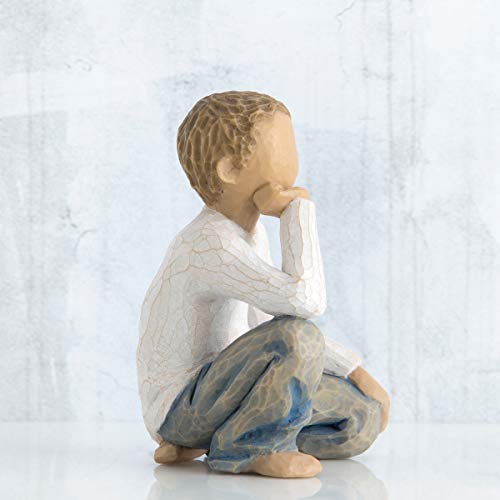Willow Tree Inquisitive Child, Nurtured by Your Loving Care, Seated Boy Figure in Blue Jeans, Works Well in Groupings That Reflect Family Relationships, Sculpted Hand-Painted Figure - Image 4
