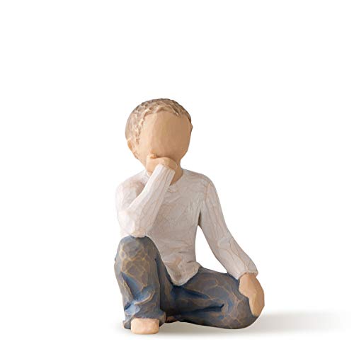 Willow Tree Inquisitive Child, Nurtured by Your Loving Care, Seated Boy Figure in Blue Jeans, Works Well in Groupings That Reflect Family Relationships, Sculpted Hand-Painted Figure - Image 1
