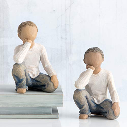 Willow Tree Inquisitive Child, Nurtured by Your Loving Care, Seated Boy Figure in Blue Jeans, Works Well in Groupings That Reflect Family Relationships, Sculpted Hand-Painted Figure - Image 5