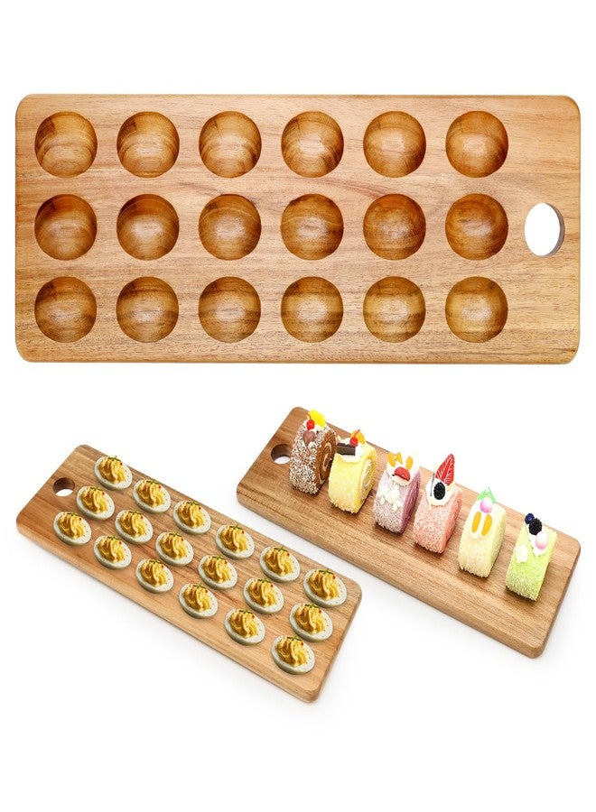 Hilislog Acacia Wood Egg Tray for Deviled Eggs Holder Countertop Wooden Cheese Board Serving Trays Easter Platter Dish Kitchen Charcuterie Board Small Plates 18 Holes Devil Egg Container Hosting Essentials - Image 1
