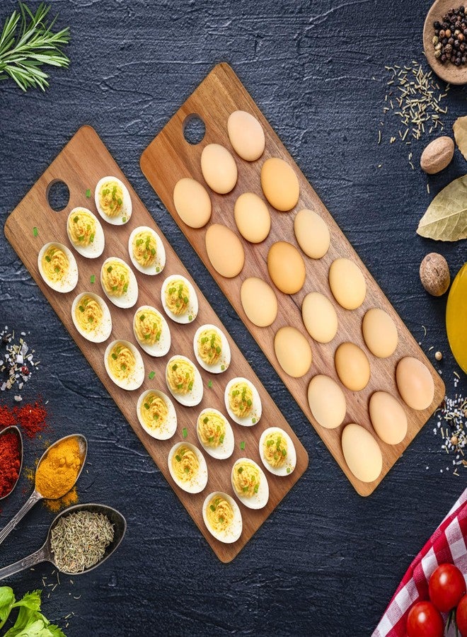 Hilislog Acacia Wood Egg Tray for Deviled Eggs Holder Countertop Wooden Cheese Board Serving Trays Easter Platter Dish Kitchen Charcuterie Board Small Plates 18 Holes Devil Egg Container Hosting Essentials - Image 2