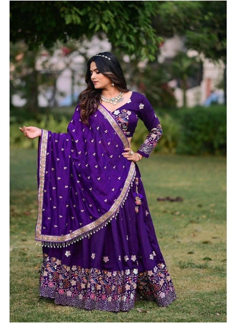 Super Asian Glow & Grace: Chinnon Embroidered Lehenga Choli Set with Thread & Sequence Detailing  - Image 3