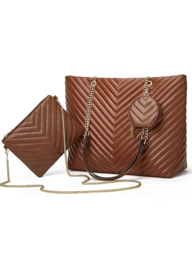 AYSIS Women's Vegan Leather Handbags For Women Shoulder Hobo Big Shoulder Bag Ladies Purse (V Brown) - Image 2