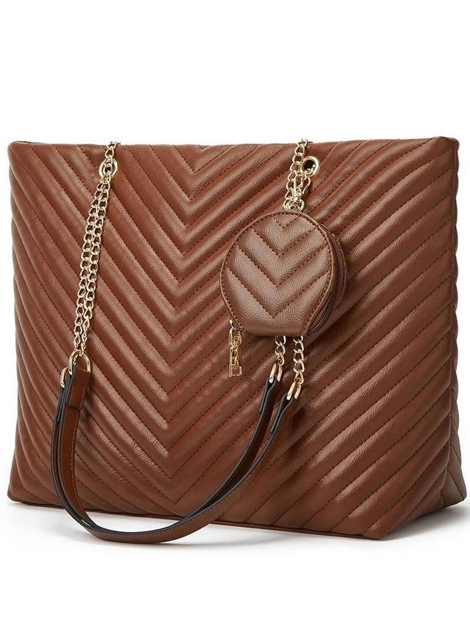 AYSIS Women's Vegan Leather Handbags For Women Shoulder Hobo Big Shoulder Bag Ladies Purse (V Brown) - Image 4
