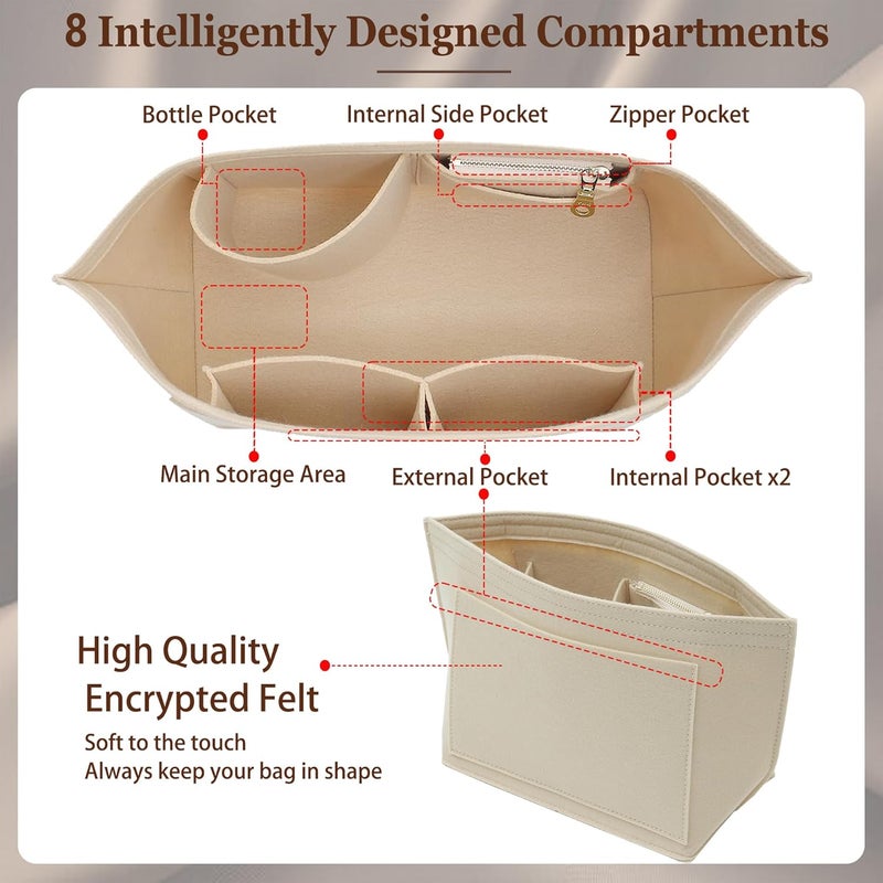 Doxo Purse Organizer Insert for Handbags, Felt with Multiple Pockets, Suitable for Longchamp Le Pliage Small Tote Bags (S, Beige) - Image 4