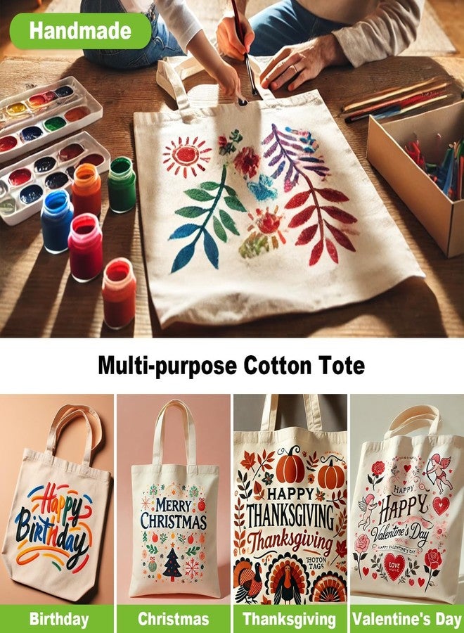 RAINFLOW Canvas Tote Bag - 4 PCS Cotton Tote Bag Blank Canvas Tote Bags Reusable Grocery Tote Bag Shopping Bags Canvas Bags Bulk with Handles for Crafts DIY Gift Advertising Promotion Activity - Image 5