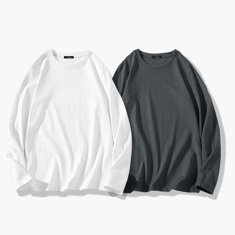Pure cotton American handsome ruffian spring and autumn new long-sleeved t-shirt for male and female students and couples solid color loose casual versatile top - Image 2