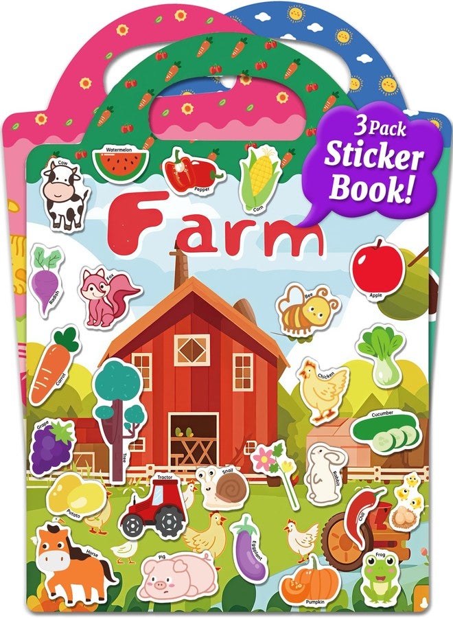 Benresive Reusable Sticker Books for Kids, Sticker Books for Toddlers, Toddler Travel Toys Activities Crafts Ages 3 and Up Birthday Gifts - Farm, Animal and Season - Image 1