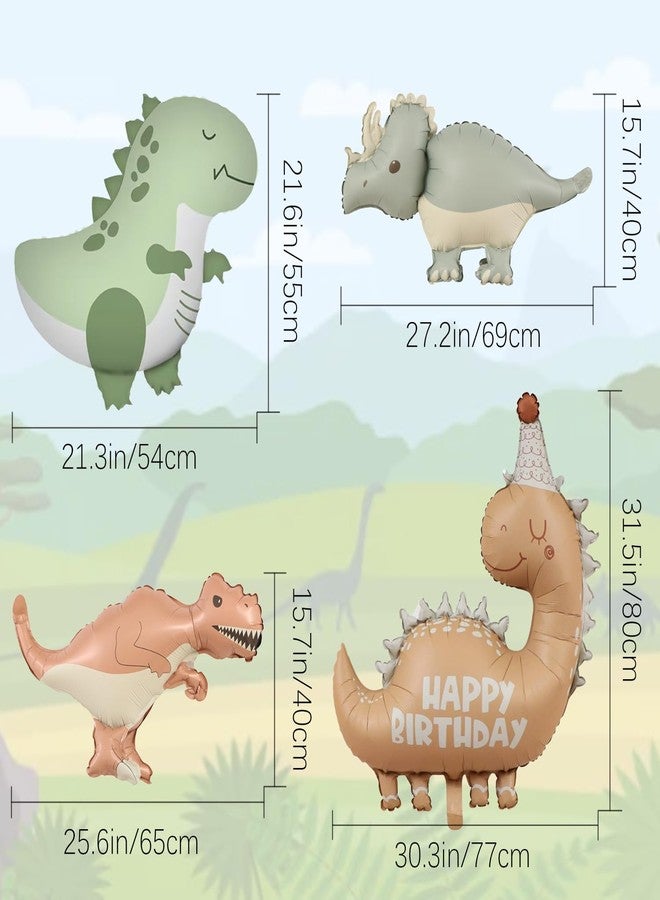 Jolbndcv Giant 3D Dinosaur Balloon,4 Pack Cute Self Standing Dino Aluminium Foil Birthday Balloons - Image 2