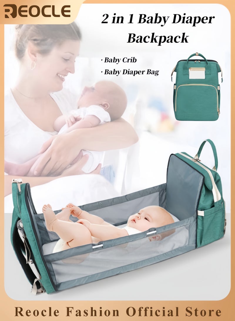 REOCLE 2 in 1 Diaper Bag Baby Crib Large Backpack with Changing Station Multifunctional Travel Diaper Waterproof Backpack with Transparent Business Card Bag Newborn Bags for Boy & Girl - Image 1