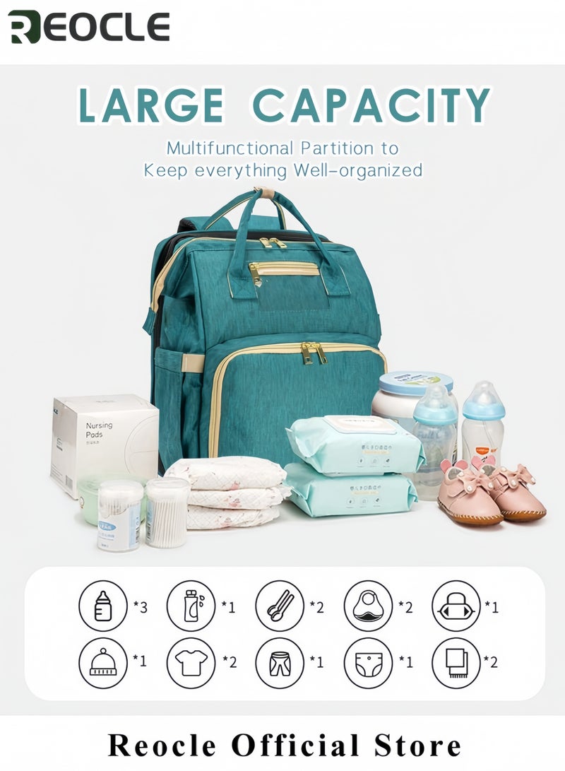 REOCLE 2 in 1 Diaper Bag Baby Crib Large Backpack with Changing Station Multifunctional Travel Diaper Waterproof Backpack with Transparent Business Card Bag Newborn Bags for Boy & Girl - Image 3