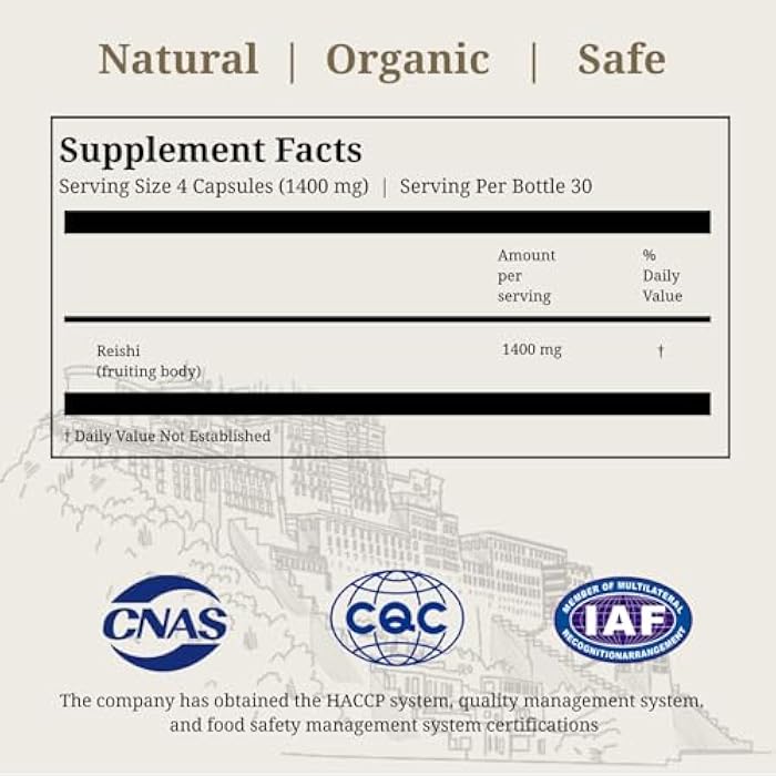 CheezhengHimalaya Reishi Mushroom, Organic Daily Supplements, Immune Support and Longevity - Vegan, Gluten-Free, Non-GMO, Tibetan Natural Herbal Supplement - 120 Capsules, 1400 mg - Image 2