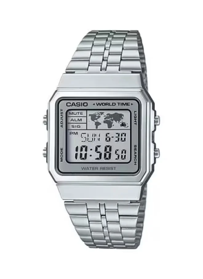 CASIO Men's Digital Display Watch With Silver Stainless Steel Strap - A500WA-7DF