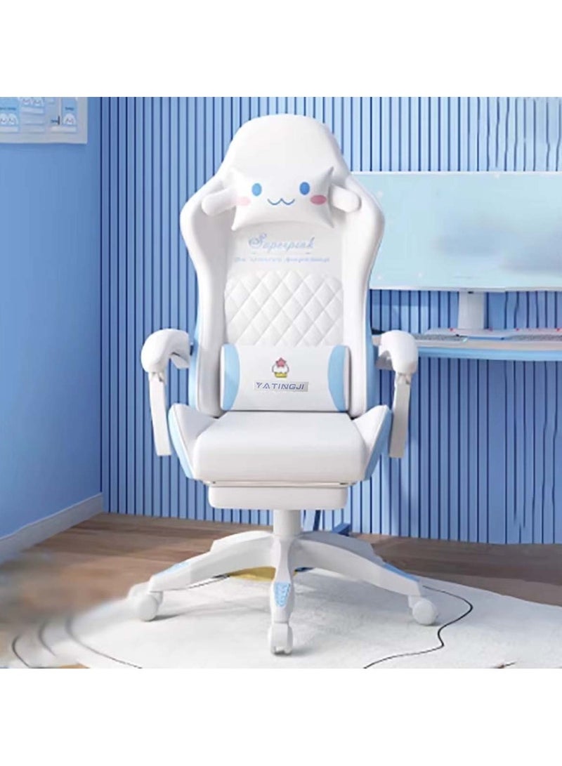 Huitich White & Blue Cartoon Gaming Chair with Footrest Ergonomic Comfort for Study & Gaming - Image 2