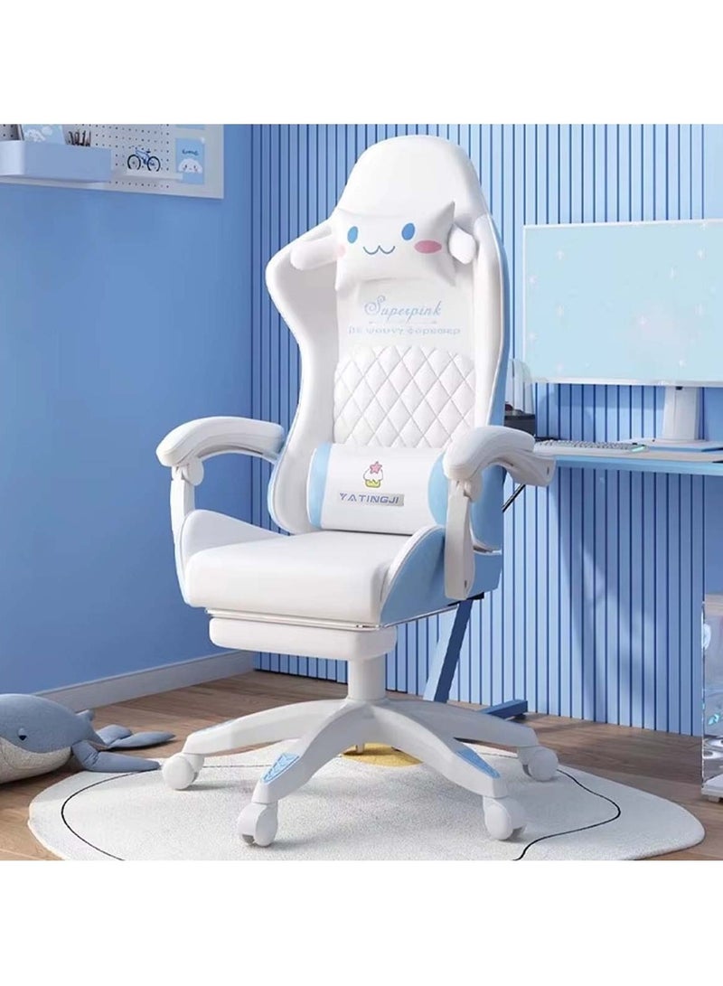 Huitich White & Blue Cartoon Gaming Chair with Footrest Ergonomic Comfort for Study & Gaming - Image 3