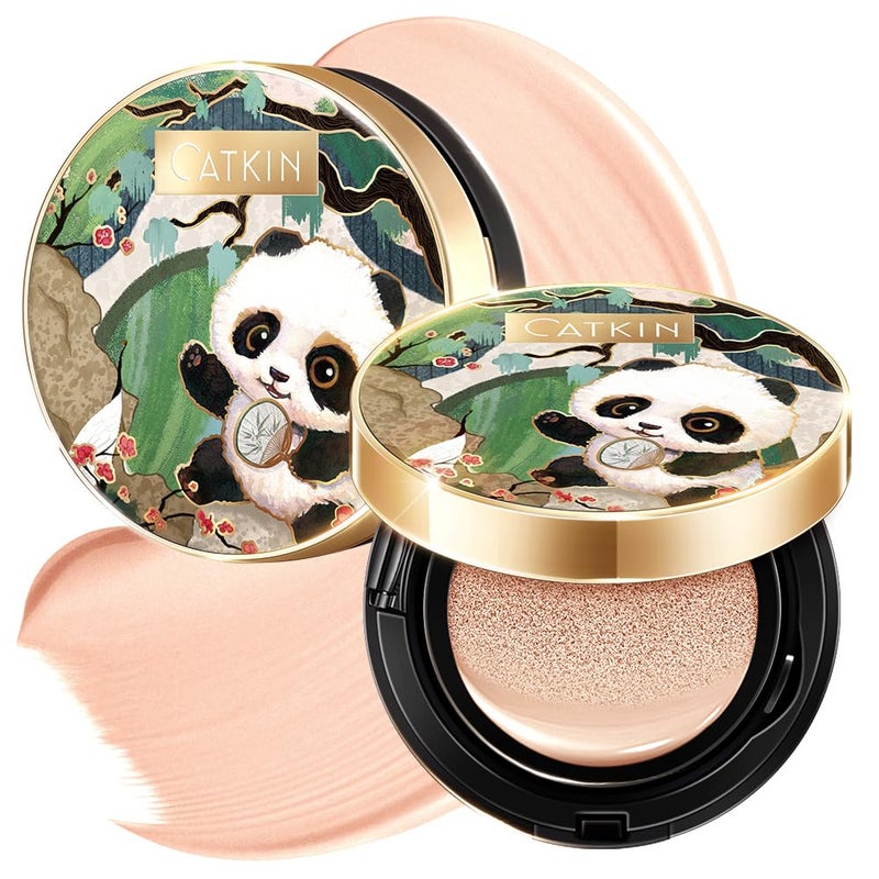 CATKIN Panda Land Full Coverage Cushion Fondation Breathable Hydrating Nourishing Poreless Face Makeup Save for Sensitive SkinSheer Finish C02 Light Beige