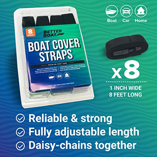 Better Boat Boat Cover Straps, Adjustable Buckle, 8 Pack, 1" x 96" Nylon Utility Straps with Quick Release Buckles - Image 3