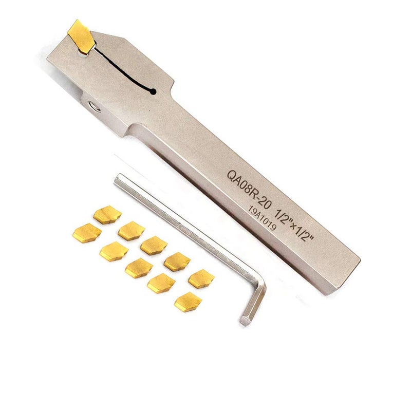 OSCARBIDE حامل قطع ثقيل من النيكل بقطر 1/2" مع 10 قطع من إدخالات كربيد GTN-2(QC1402) أداة قطع يمينية QA08R-20 - Image 1