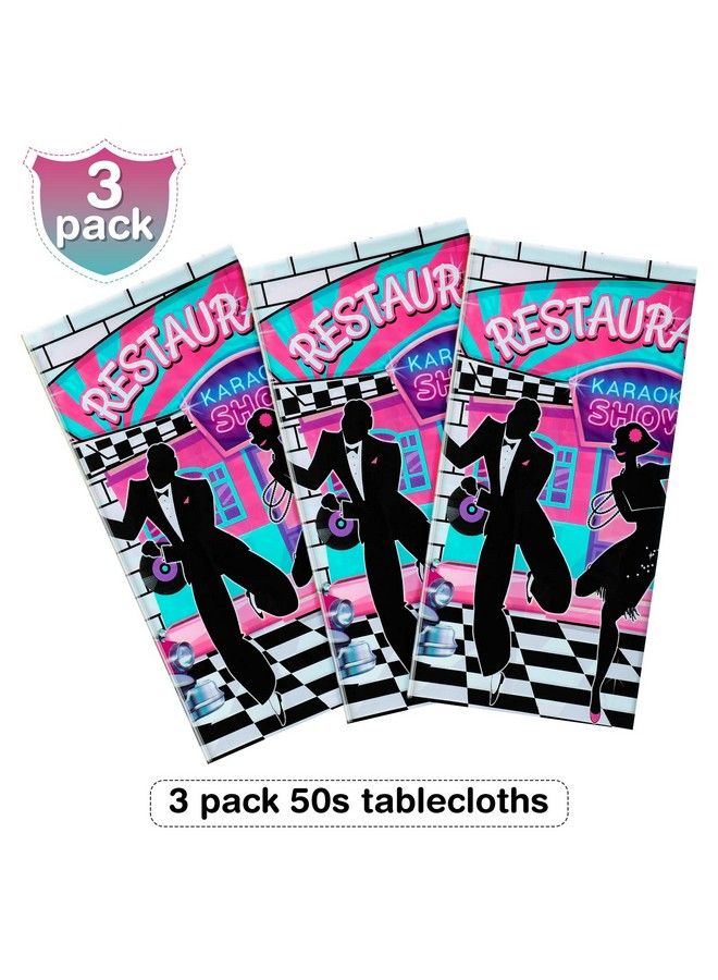 Tiamon 3 Pieces 50S Tablecloth 50'S Party Decorations Rock And Roll Party Table Cover Large 1950'S Plastic Tablecloth Back To 50'S Rocking Party Supplies For Music Birthday Party Anniversary 54 X 108 Inch - Image 5