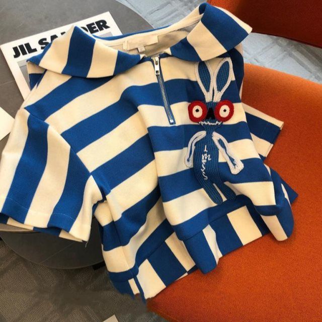 569 # Casual Fashion Suit for Women 2025 New Summer Striped Temperament Western Style Student Short-Sleeved Shorts Two-Piece Set Blue stripes 