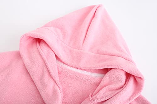 E.W Apparel Kids Boys Girls Hooded Towelling Bathrobe Dressing Gown 100% Cotton Terry Towel Soft Terry Cloth Robe 5-16 Years(Pink,13-14 Years) - Image 3