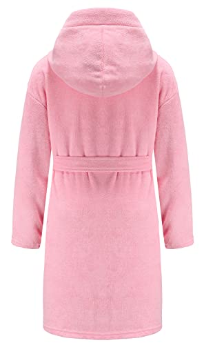 E.W Apparel Kids Boys Girls Hooded Towelling Bathrobe Dressing Gown 100% Cotton Terry Towel Soft Terry Cloth Robe 5-16 Years(Pink,13-14 Years) - Image 2