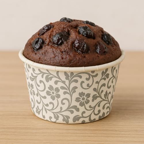 Esslly 25 Pcs Silver Floret Muffin Paper Cups | Disposable PET-Coated Bake & Serve Moulds | Greaseproof, Oven Safe up to 220°C | Holds 30g | 3.2x3 cm - Image 3