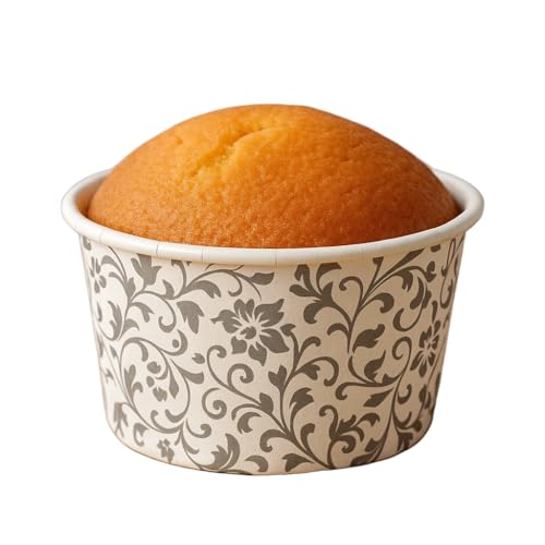 Esslly 25 Pcs Silver Floret Muffin Paper Cups | Disposable PET-Coated Bake & Serve Moulds | Greaseproof, Oven Safe up to 220°C | Holds 30g | 3.2x3 cm - Image 1