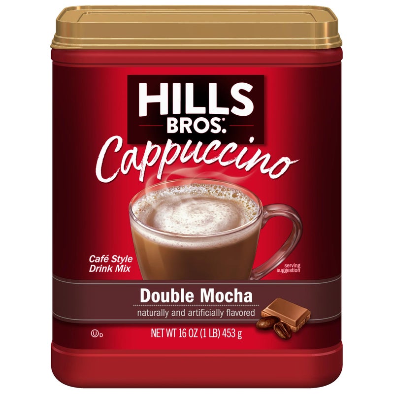 Hills Bros خليط كابتشينو موكا مزدوج فوري من هيلز بروس، سهل الاستخدام، استمتع بنكهة مقهى القهوة من المنزل، رغوي، شوكولاتة غنية، بني، 16 أونصة - Image 1