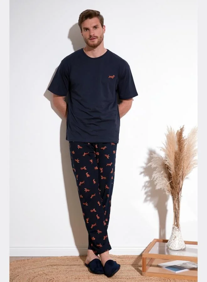 بوراتي طقم بيجامة رجالي قطن بوراتي بأكمام قصيرة بقصة عادية