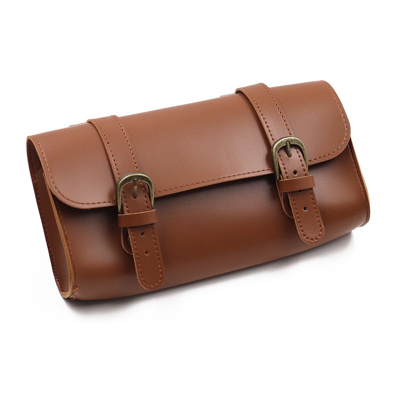 Generic in stock Outdoor Bicycle Retro Head Hanging Bag PU Leather Electric Car Hanging Bag Road Bike Cycling Storage Bag Brown 