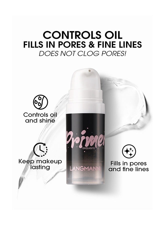 LANGMANNI Primer-Controls oil, fills pores, Blemish Makeup Primer Oil Free Clear for Moisturizing and Locking Foundation Long Lasting Perfect Makeup Base 10ml - Image 2