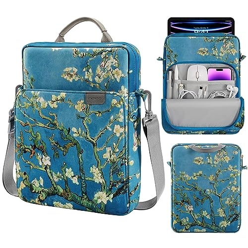 MoKo 9-11 Inch Tablet Sleeve Bag Handle Carrying Case with Shoulder Strap for iPad Pro, Air, 10th, 9/8/7, Air 5/4, Tab S8/S9, Apricot Flower - Image 1