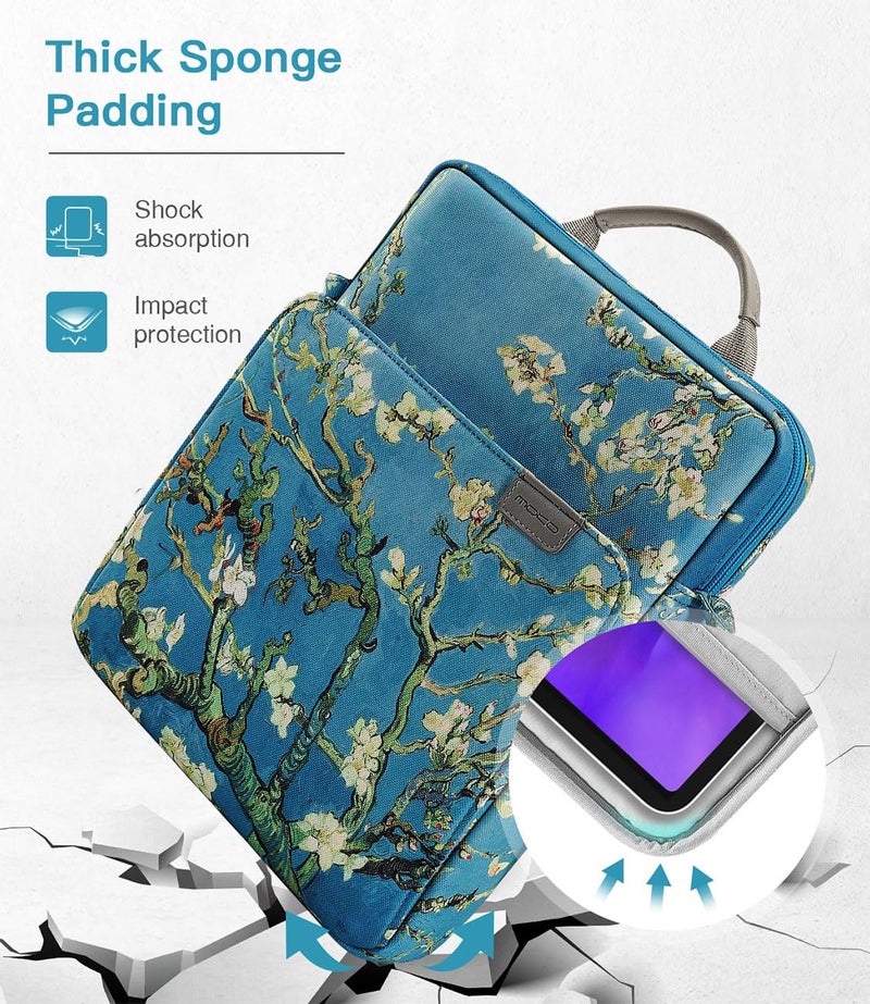 MoKo 9-11 Inch Tablet Sleeve Bag Handle Carrying Case with Shoulder Strap for iPad Pro, Air, 10th, 9/8/7, Air 5/4, Tab S8/S9, Apricot Flower - Image 4